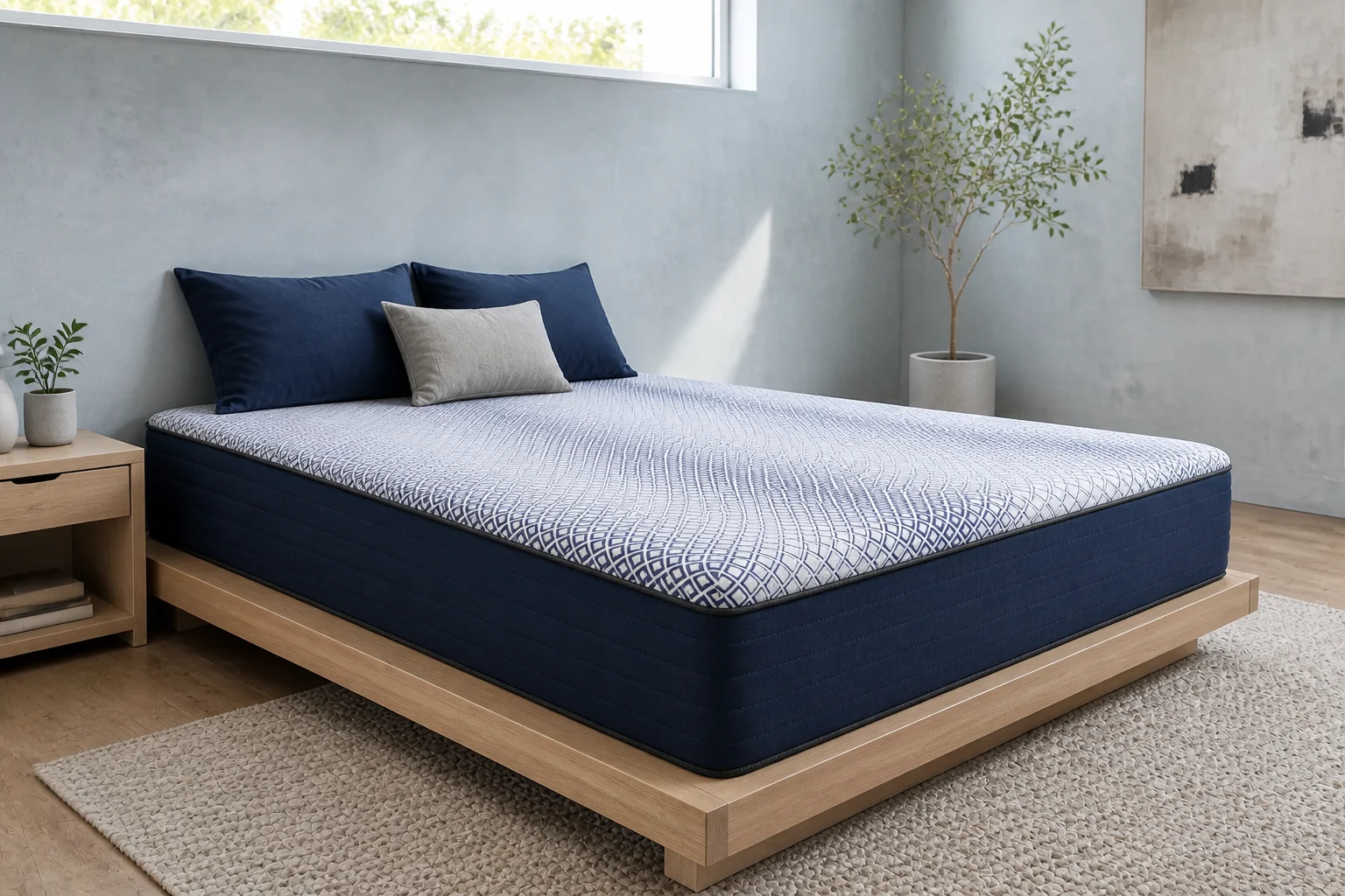 Ascension 14" Gel Grid Hybrid Mattress in a bright, finished bedroom