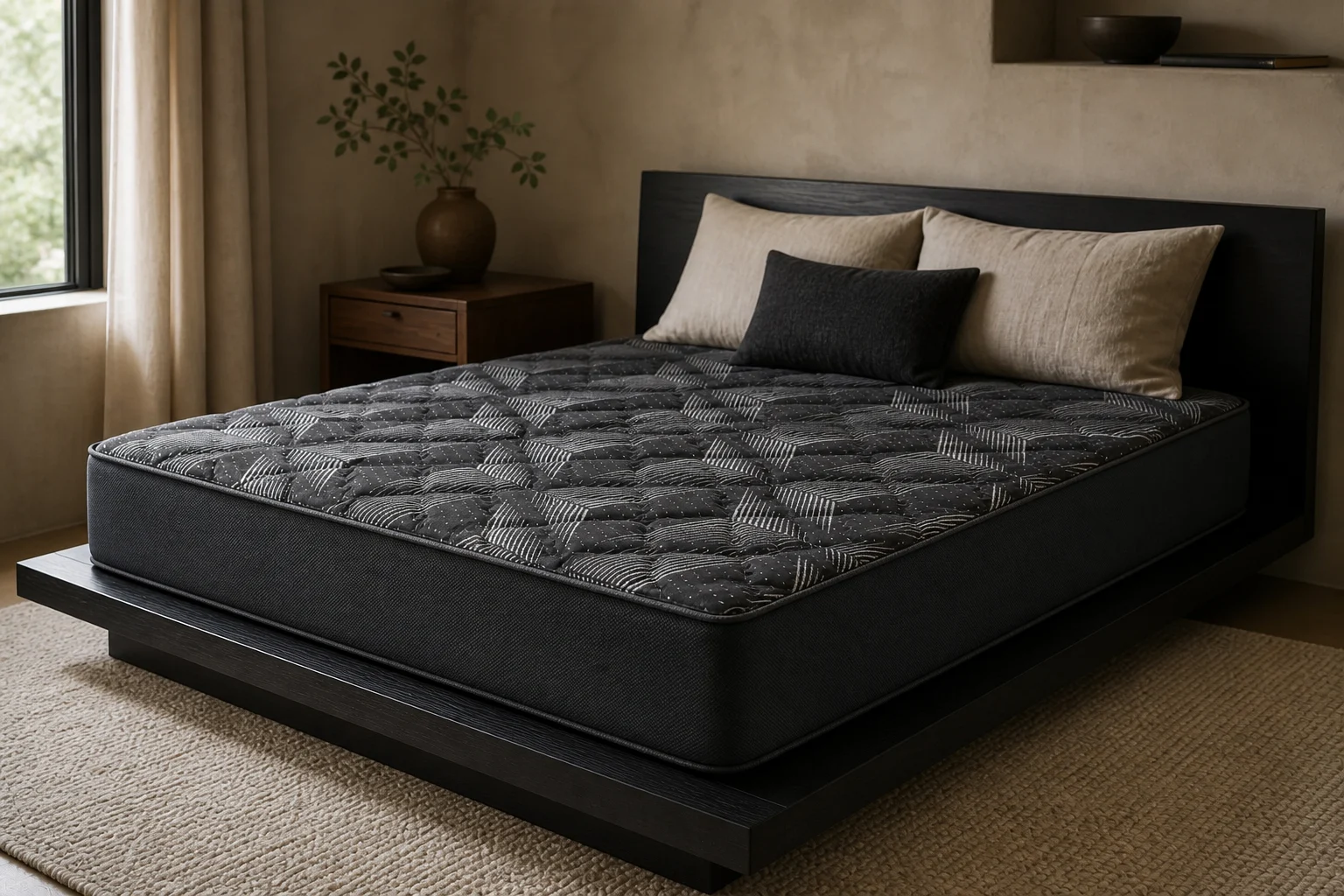 Bedrock+ 12" Ultra Firm Innerspring Mattress in a bright, finished bedroom
