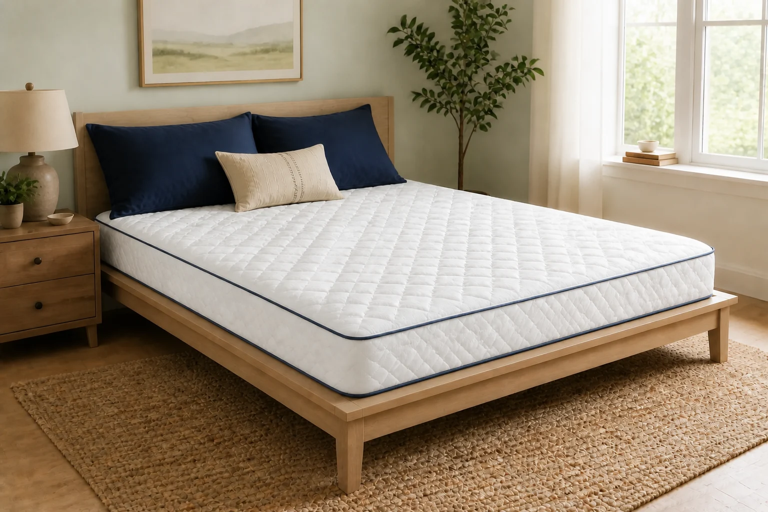 Sassafras Innerspring 7.5" Firm Mattress in a bright, finished bedroom