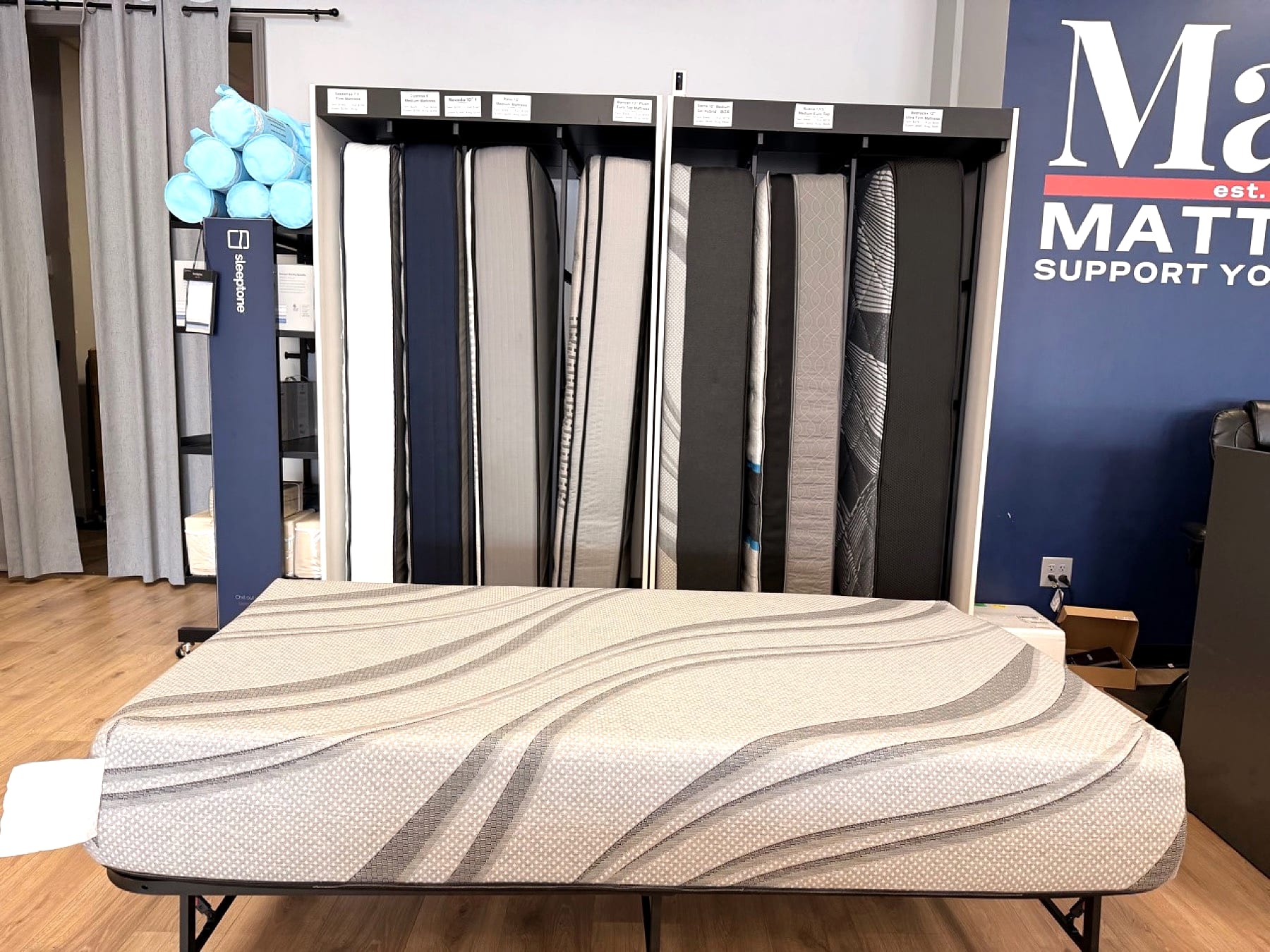 A mattress and comfort materials in the Mack Mattress showroom